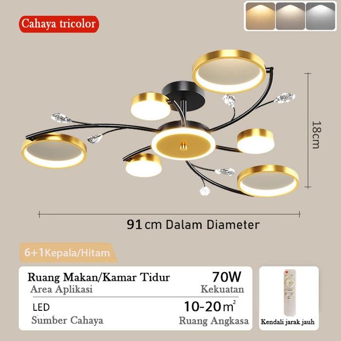 Gambar Lampu Gantung Modern Lampu Plafon Tri Warna untuk Kamar Tidur Lampu Tengah untuk Ruang Makan Lampu Gantung Minimalis Ruang Tamu Hiasan Meja Minimalis Dapur Estetik Lampu Serapah Lorong Teras - 6 Kepala-Remote dari Auroralights-TOKO undefined Tokopedia