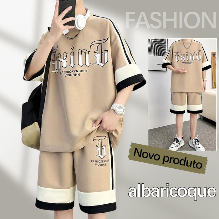 Gambar Setelan Baju Olahraga Pria Waffle Katun Oversize Leher Bulat + Celana Pendek - Dewasa Dewasa setelan  starboy outfit  skena cowok set 1 - Khaki, M 45-55KG dari Hipster SHOP- undefined Tokopedia