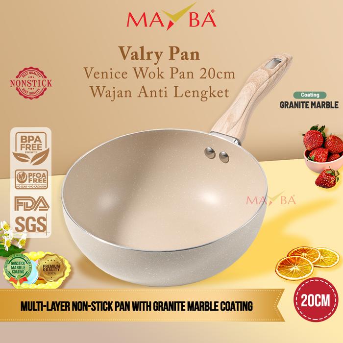 Gambar WOK PAN venice 20cm wajan marble anti lengket anti karat panci penggorengan silicone handle tahan panas dari Mayba Store undefined Tokopedia