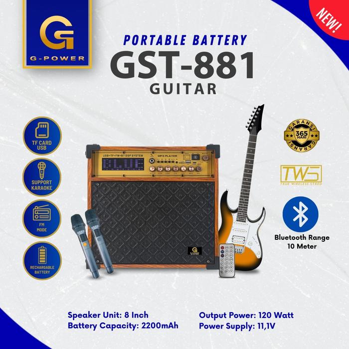 Gambar G-POWER Speaker Gst 881 Guitar Karaoke Bisa Input Gitar Listrik - Free 2 Mic Wireless Bluetooth Subwoofer Bass dari G-Power Official undefined Tokopedia