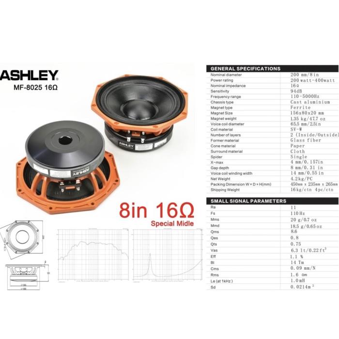 Gambar Speaker Component Ashley MF 8025 Original 8 inch Special Midle MF8025 dari Bluestar Elektronik undefined Tokopedia
