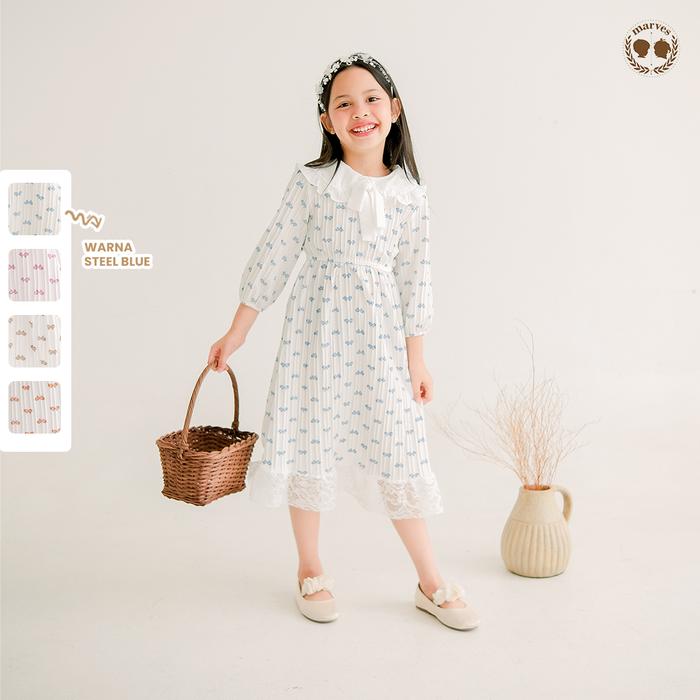 Gambar MARVES Ariella Couple Dress Ibu Anak Tunik Baju Anak Perempuan Korean Style Bahan Crinckle - Steel Blue, 3-4 Tahun dari Marves Baby undefined Tokopedia