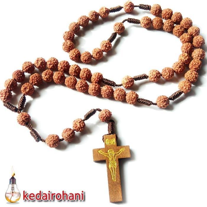 Gambar TERLARIS Kalung Rosario Manik Genitri / Ganitri /Jenitri Rudraksha Salib Kayu READY dari Elevatee Mart undefined Tokopedia