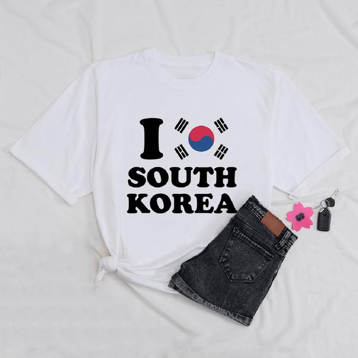 Gambar KAOS I LOVE SOUTH KOREA PREMIUM UKURAN S-XXL / ATASAN / BAJU / T-SHIRT / TUMBLR TEE / PRIA / WANITA / DEWASA - Putih, S dari Sakura Glory undefined Tokopedia
