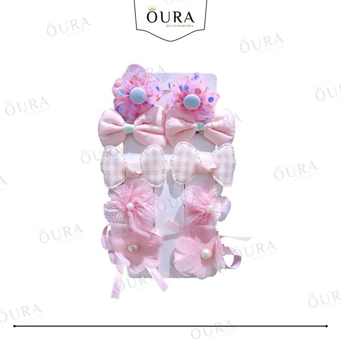 Gambar Jepit Rambut One Set 10 Pcs Pita Flower Hairclip Ribbon Anak Perempuan Aksesoris Rambut Korean Style - PINK dari Oura Accessories undefined Tokopedia