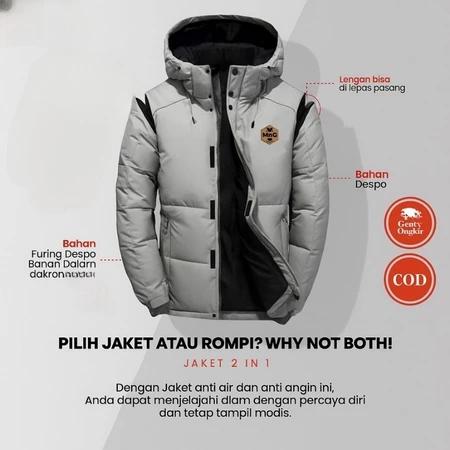 Eiger Official Jaket Anti Air Tebal Pria Wanita Waterproof Windproof  Winter Outdoor Puffer Tebal Musim Dingin Abu 2in1, M