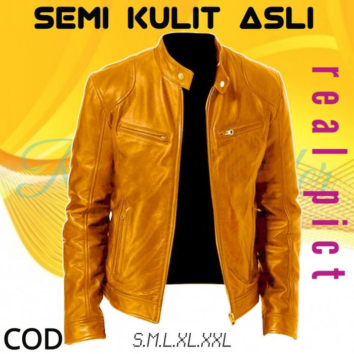 Gambar Jaket Kulit Pria Asli Original terbaru Keren#Jaket Pria Semi Kulit Termurah [SUPER COD] - Tan, XXL dari SINTIA JULANDA undefined Tokopedia