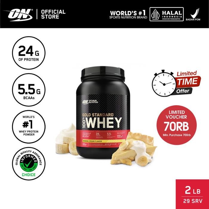 Gambar Optimum Nutrition Gold Standard 100% Whey Protein 2 lbs - Banana - Susu Protein / Powder / Suplemen / Gym / Muscle Protein - Banana dari Optimum Nutrition Indonesia undefined Tokopedia