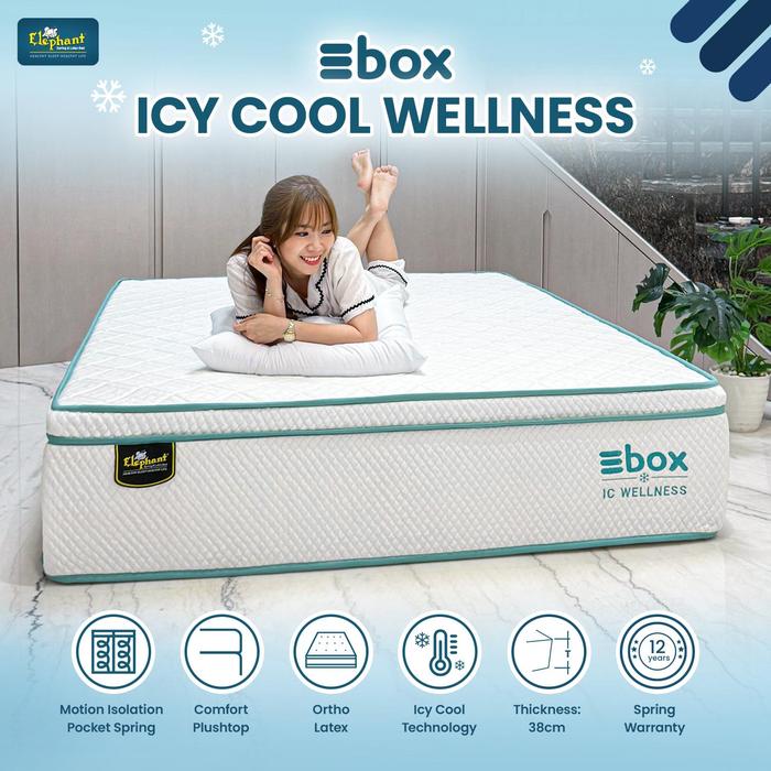 Gambar Elephant Ebox Icy Cool Wellness / Kasur Springbed In a Box Pocket Spring - Tanpa Sprei, 90 x 200 dari Elephant Springbed undefined Tokopedia