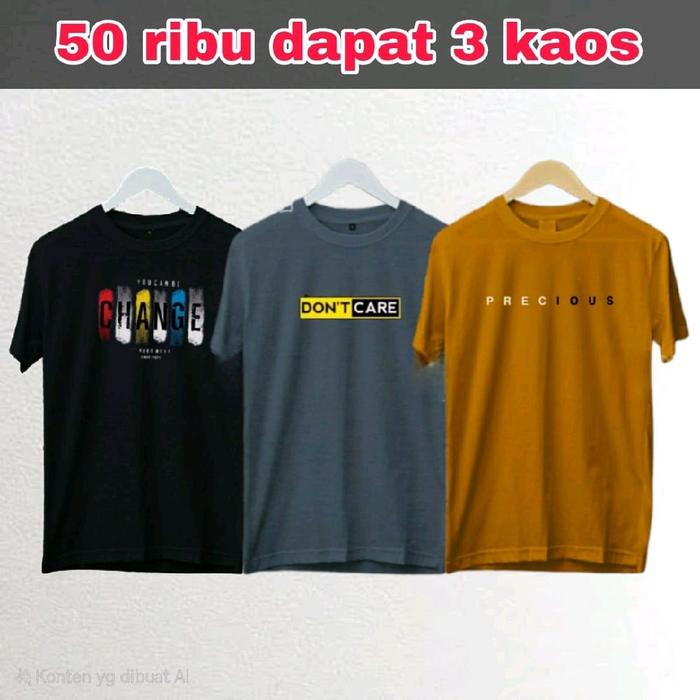 Gambar paket kaos pria sablon keren lengan pendek isi 3 - warna campur, L dari em.es project undefined Tokopedia