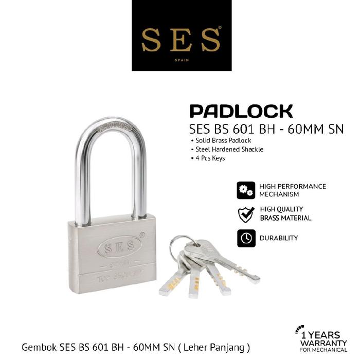 Gambar Gembok - Padlock SES BS 601 BH - 60MM ( Leher Panjang ) - Satin Nickel dari SES Official Store Kota Administrasi Jakarta Utara Tokopedia