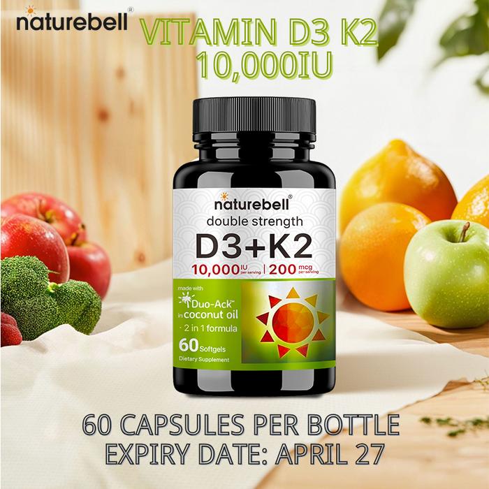 Gambar Vitamin D3 K2 10.000 IU – Dosis Tinggi 10.000 IU D3 + 200 mcg K2, Bantu Penyerapan Kalsium Optimal – 60 Kapsul dari NA Suplemen Nutrisi undefined Tokopedia