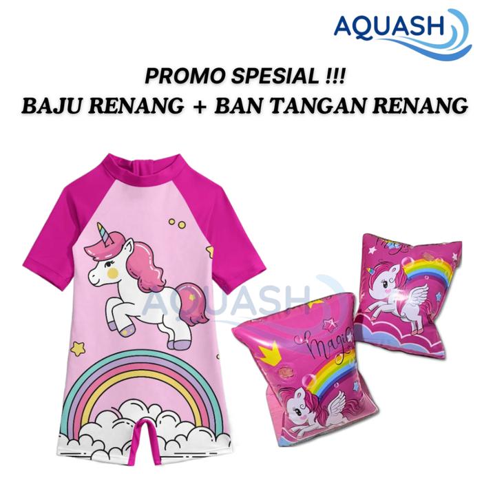 Gambar Baju Renang Anak Perempuan Free Ban Pelampung Tangan Size M & L Usia 3, 4, 5, 6, 8 Tahun Swimsuit Cewek Lengan Pendek Karakter Unicorn - UncrnRinbow+BT.Magic, M dari Veronicastore3 undefined Tokopedia