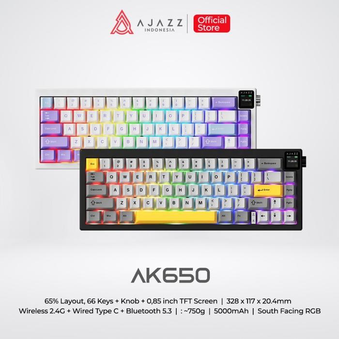 Gambar Ajazz AK-650 AK650 SC Wireless Mechanical Gaming Keyboard RGB Three Mode Connection AK 650 with TFT Color Screen and Knob Volume dari qwertybekt undefined Tokopedia