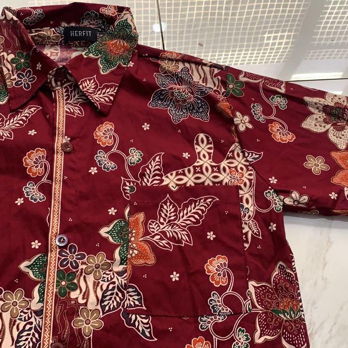 Gambar HERFIT kemeja motif sabina batik pria lengan pendek Katun(SABINA) - Maroon, All size dari herfit undefined Tokopedia