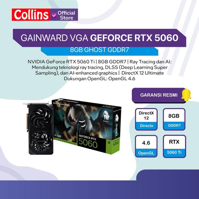 Gambar GAINWARD VGA GEFORCE RTX 5060 8GB GHOST GDDR7 | VGA CARD dari Collins Official undefined Tokopedia