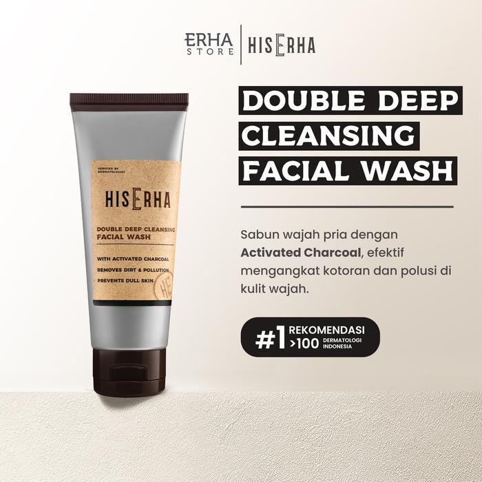 Gambar HIS ERHA Double Deep Cleansing Facial Wash 100gr - Sabun Cuci Muka Pria untuk Membersihkan Wajah Secara Mendalam, Angkat Kusam, Kotoran dan Polusi, Lembap, Tanpa Rasa Ketarik, Wangi Segar Maskulin, Verified by Dermatologist, Activated Charcoal, Kaolin - 100g dari ERHASTORE OFFICIAL undefined Tokopedia