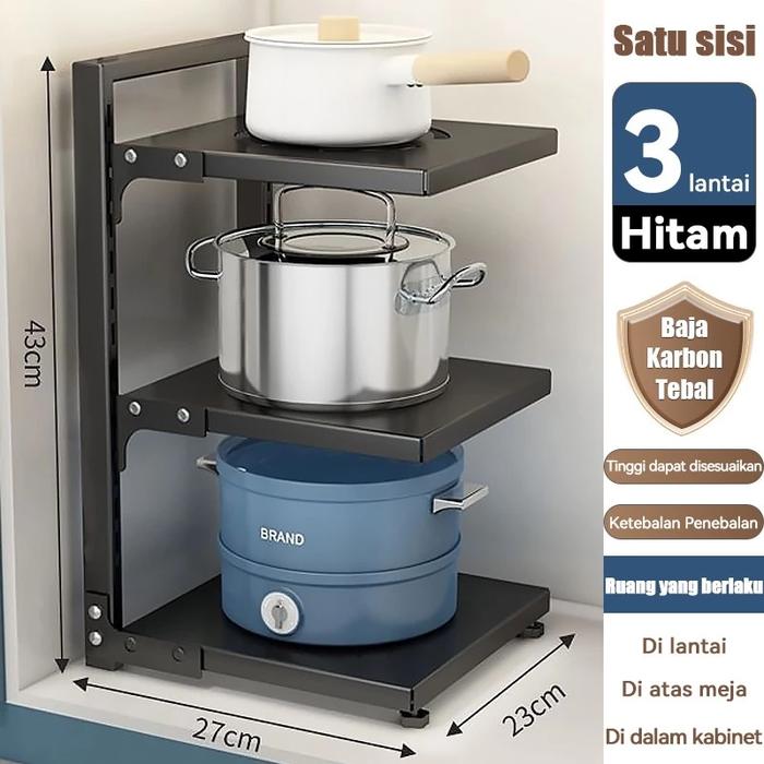 Gambar Dapur Di Bawah Rak Rak Pot Rak Panci Susun Rak Bawah Wastafel Rak Dapur Stainless Steel (3/4/5 Tingkat) - 3 Tingkat Hitam dari WS Furniture_NEW undefined Tokopedia