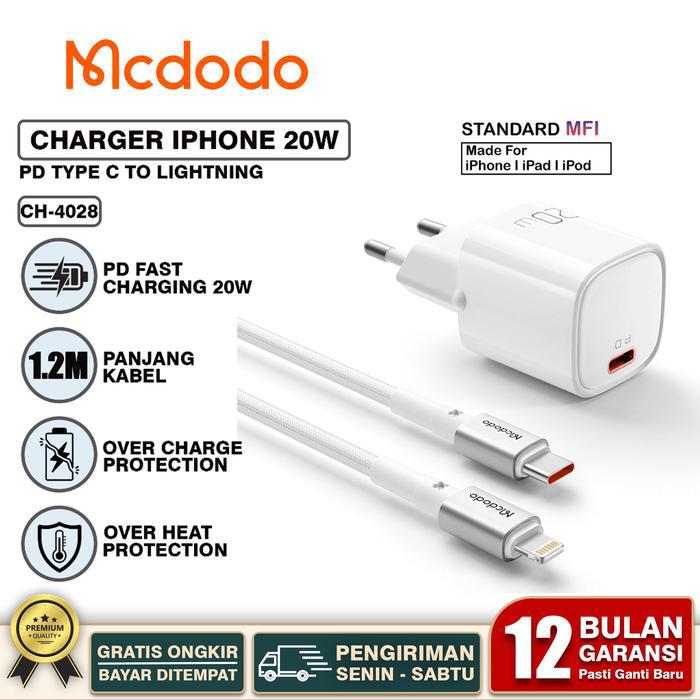 Gambar MCDODO CH-402 Charger iPhone PD Type C To Lightning Fast Charging 20W - Putih dari Starcomp Solo undefined Tokopedia