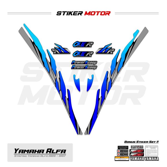 Gambar AF02 Striping Stiker Yamaha Alfa 1988 Old Lis Sticker Setriping Settrping Setripping Skotlet Scotlite Yamaha Alfa Lama Variasi Motif Simpel Garis - combo biru dari Stiker Motor Bandung undefined Tokopedia
