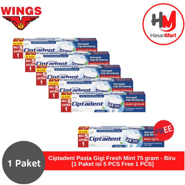 Gambar Ciptadent Pasta Gigi Fresh Mint 75 gram - Biru  [1 Paket isi 5 PCS Free 1 PCS] dari HASAN MART OFFICIAL undefined Tokopedia