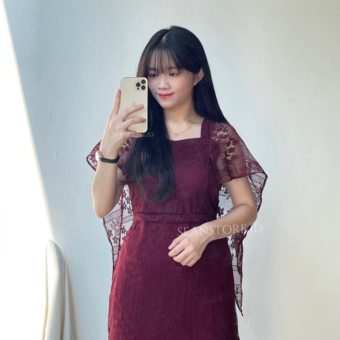Gambar Noir Dress Midi Pesta kondangan | Dress Gereja | Dress Natal Simple Populer kekinian | Dress Pesta Kondangan | Dress Promnight | Dress Wisuda - Burgundy, XL dari seanstore_NEW undefined Tokopedia
