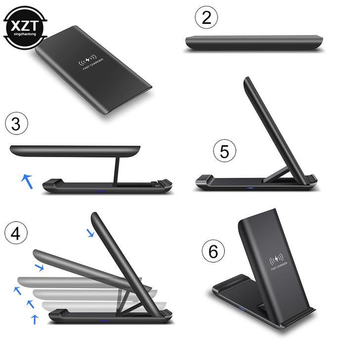 Gambar 15W Qi Wireless Charger Fold Stand Fast Charging Holder Pad for iPhone 11 XR X XS 8 S10 S20 USB C Phone Charge Station dari Arkana77 undefined Tokopedia