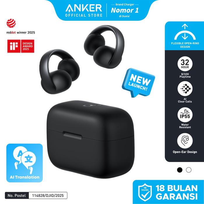 Gambar Soundcore AeroClip / C50i by Anker, Open-Ear Earbuds, Clip-On Headphones, FlexiClip Design, Adaptive Comfort, AI Clear Calls with 4 Mics, Stable Fit, 28H Playtime, 12mm Drivers for Powerful Bass, Hi-Res, Open-Ring Design Secure Fit, IP55 - A3388 / D1101 - AeroClip Black dari Anker Indonesia undefined Tokopedia