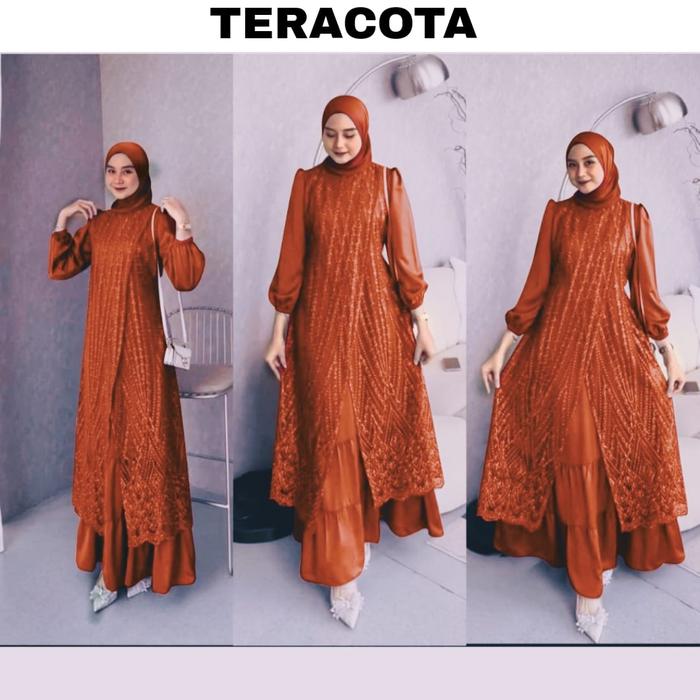 Gambar Fuji Dress / Baju Lebaran Wanita 2025 Terbaru Burgundy Teracota / Gamis Pesta Kondangan Bisa Couple Ibu Anak - TERACOTA (IBU), M dari Jeovanna Hijab undefined Tokopedia