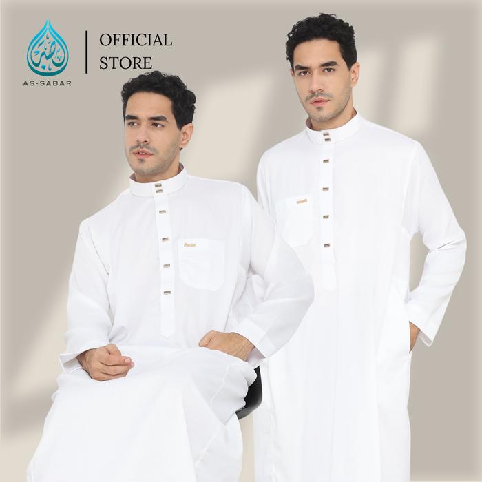 Gambar As-Sabar - Gamis Saladin Jubah Pria Lengan Oblong Hitam Putih Look Rapi Buat Hari Jum’at - Putih, S dari As-Sabar Moslem Wear undefined Tokopedia