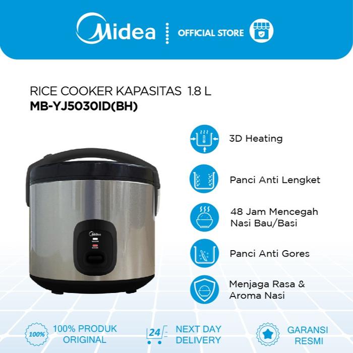 Gambar [HARGA DISKON] Midea Rice Cooker Anti Basi 1.8L MB-YJ5030ID-BH – Magic Com 3in1 Penanak & Penghangat Nasi | 3D Heating, Anti Lengket - MB-YJ5030ID-BH dari Midea Electronics Indonesia undefined Tokopedia