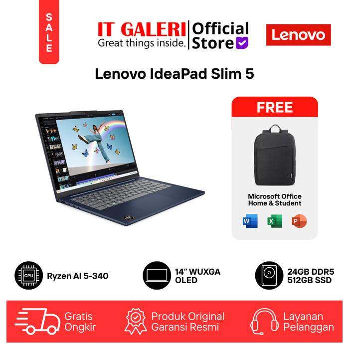 Gambar Laptop Lenovo IdeaPad Slim 5 14AKP10 | 83HX004CID - 83HX004DID | AMD Ryzen AI 5-340 | RAM 24GB | SSD 512GB | Windows 11 Home + Microsoft Office Home 2024 - Cosmic Blue dari IT Galeri Poins Square undefined Tokopedia
