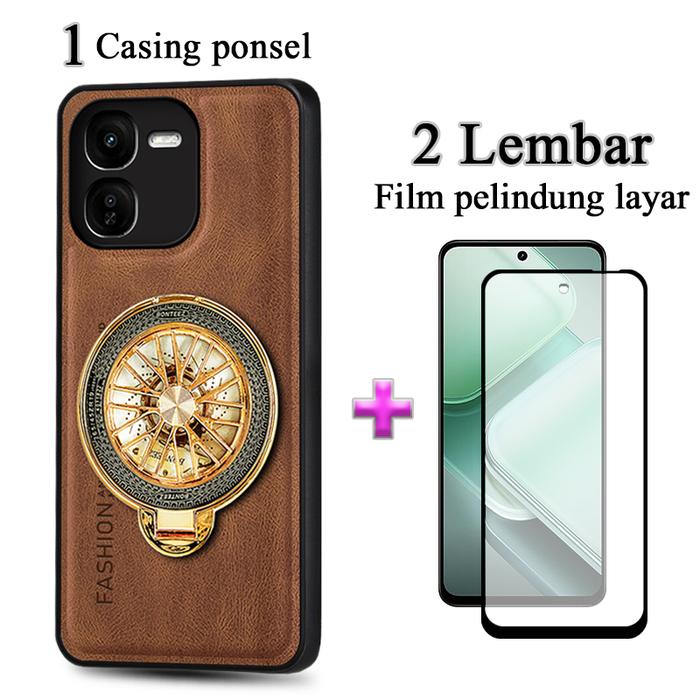 Gambar 2 IN 1 Casing For VIVO IQOO Z9 Z9X 5G 13 Z10 Neo 10 5G Case Kulit Premium Dengan Stand Holder Film Keramik Layar Protektif - TuoLuo--Brown, IQOO Z9X 5G dari NURZAITUN. undefined Tokopedia