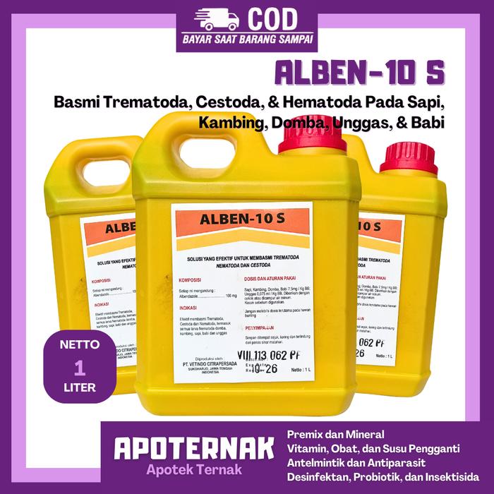 Gambar ALBEN 10S 1 Liter - Obat Cacing Hewan Ternak Sapi Kambing Domba Babi Unggas - Like Albendazol dari apoternak undefined Tokopedia