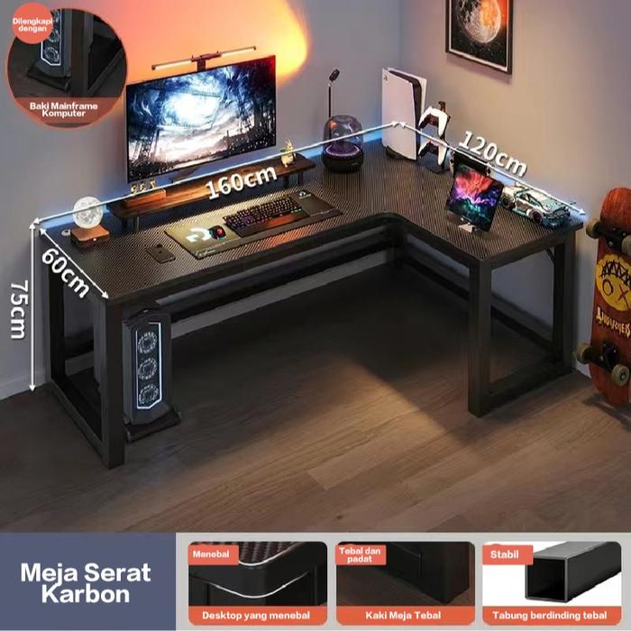Gambar Meja Komputer Shaped L Serat Karbon / Meja Komputer / Meja Gaming / Meja Kantor / Meja Laptop - Pight 160CM dari antsun.id undefined Tokopedia