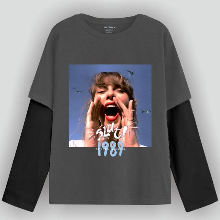 Gambar T-shirt Double Layer Long Sleeve TAYLOR SWIFT Kaos Unisex Sablon Plastisol Digital -Distro Lokal bandung Baju Pria Wanita Tebal Panjang Combed 24s - PUTIH LENGAN HITAM, M dari GanZet store undefined Tokopedia