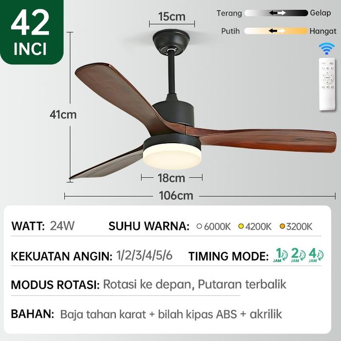 Gambar 【COD】Lampu Kipas Angin Gantung Plafon Ruang 2IN 3 Warna 6 Kecepatan 42 Inci Meja Makan Kamar Tidur Balkon Led Bilah Kipas Kayu Saklar Putih - Hitam 42 dari GOGEOUS Lampu store undefined Tokopedia
