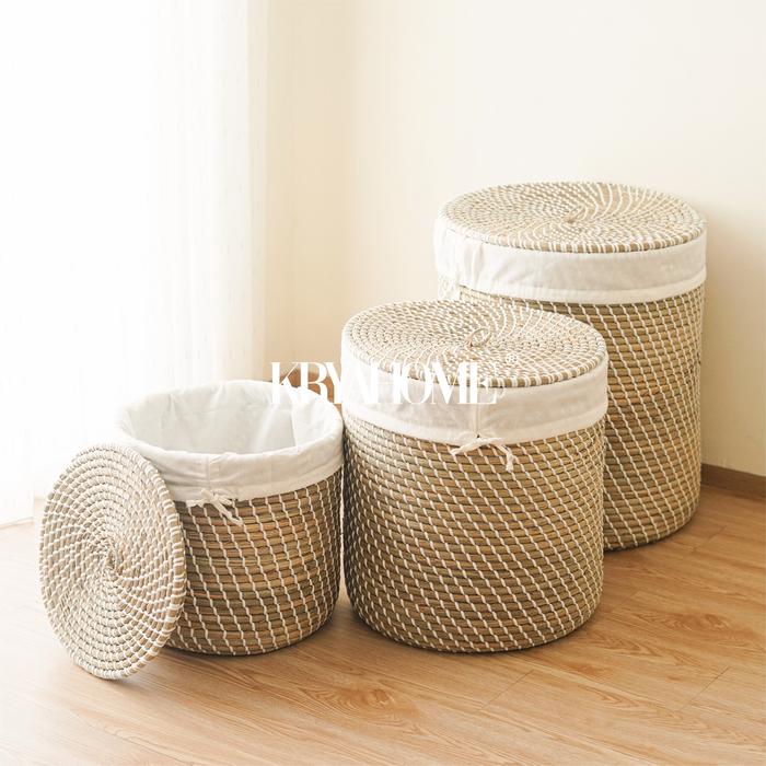 Gambar KRYA HOME Keranjang Mendong / Keranjang Laundry Aesthetic - KULO Basket - S dari KRYA HOME undefined Tokopedia