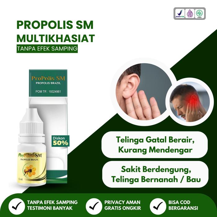 Gambar Obat Tetes Telinga Berair Bernanah Dan Bau Telinga erdenging, Tinnitus, Telinga Gatal, Pembersih Kotoran Telinga, Congek, Budeg, Tersumbat, Infeksi Telinga Dengan PROPOLIS SM Brazilian 100% dari Jamaludin Herbal undefined Tokopedia