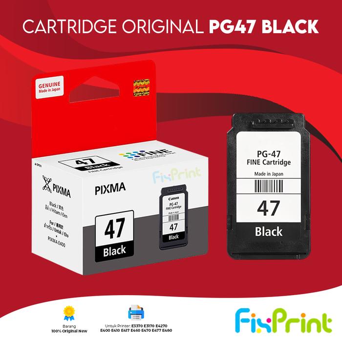 Gambar Cartridge Canon PG 47 PG47 Tinta E3170 E3177 E3370 E400 E410 E417 E460 - PG47 Black dari FixPrint Plus undefined Tokopedia