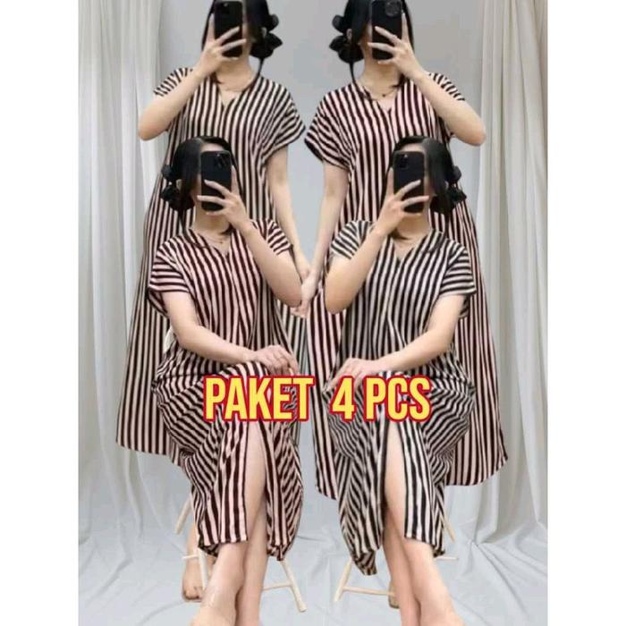 Gambar Paket Hemat 4 pcs Daster Salur LAURA Dress Wanita Kekinian Busui - XXL, Hitam, 2pcs dari Pojok Gaun Cirebon undefined Tokopedia