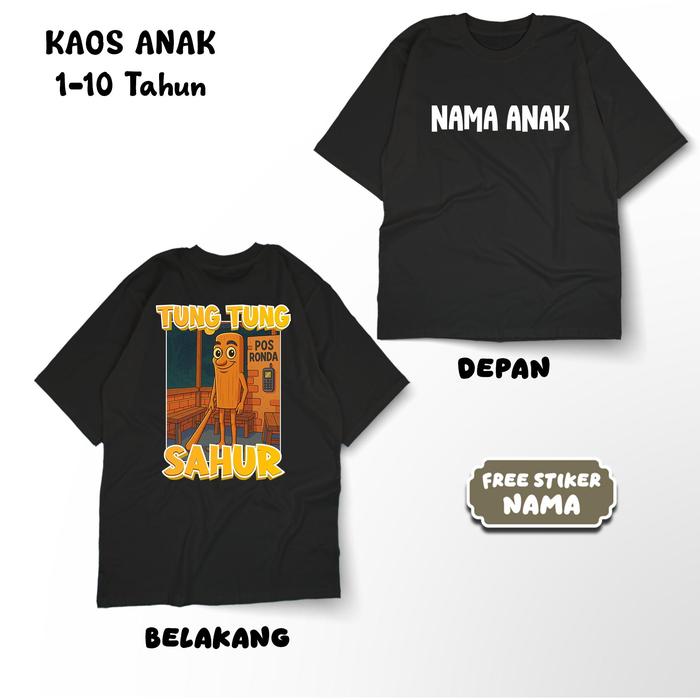 Gambar (GRATIS NAMA) KAOS ANAK TUNG TUNG SAHUR SERIES KAOS ANAK ANOMALI 1-10th COTTON COMBED 30s - Tung Sahur Kartun - Hitam, S (1-2 Tahun) dari YOUR PRIDE undefined Tokopedia