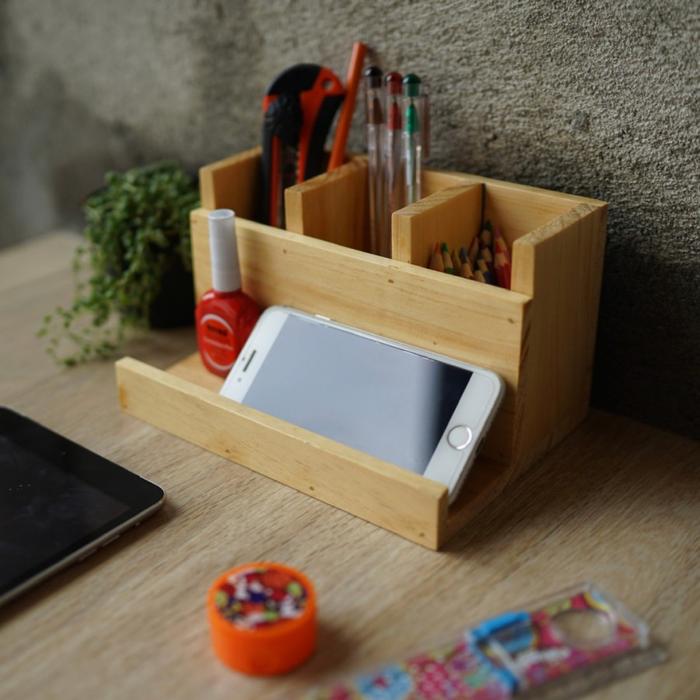 Gambar Nanhayu Tasor - tempat alat tulis kantor, tempat pesil dilengkapi dengan dudukan HP - Natural dari Nanhayu undefined Tokopedia