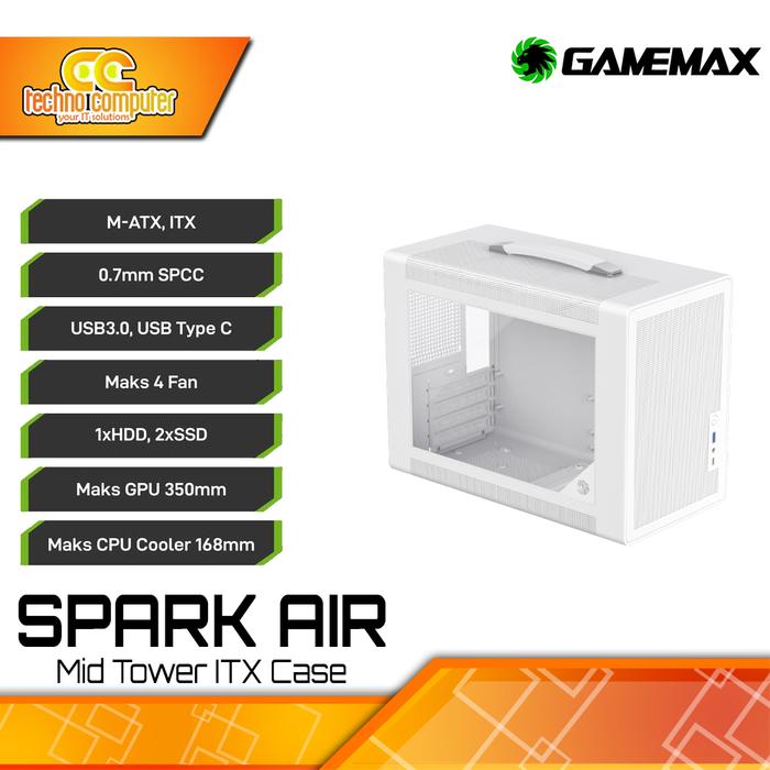 Gambar CASING GAMEMAX SPARK AIR - Mini Tower ITX Case Tempered Glass - White dari Techno Computer Bali undefined Tokopedia