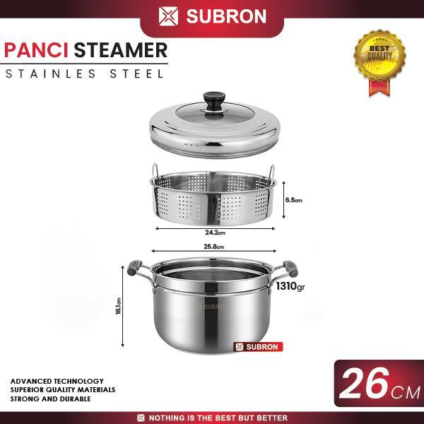 Gambar [EKSKLUSIF CECEKETARKETIR] SUBRON Panci Steamer 26cm Model Jepang Kukus Nasi Sup Makanan Tinggi Multifungsi Stainles Steel - 26 CM dari SUBRON KITCHENWARE Kab. Bandung Tokopedia