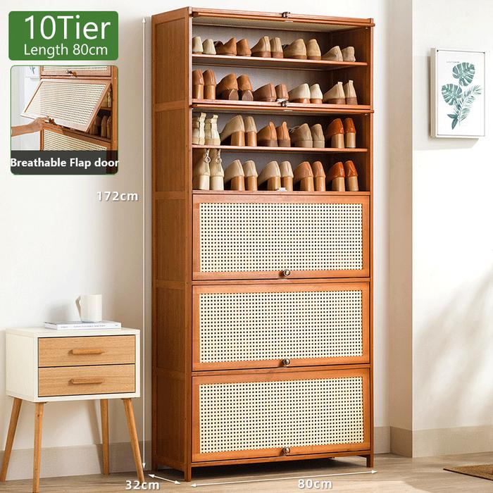 Gambar LOVE Multilayer Shoe Cabinet Indoor Modern Shoe Rack Flip Door Shoe Cabinet Hallway Rattan Door Bamboo Shoe Rack Cabinets Furniture rak sepatu tertutup anti debu Kayu Pintu Lemari - Brown-10Tier-80cm dari LOVELY HOME1 undefined Tokopedia