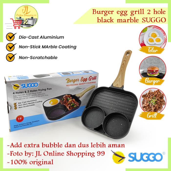 Gambar SUGGO Fry pan 2 hole with yakiniku grill marble anti lengket / panci penggorengan grill omelete / hamburger maker - 2hole dari JL Online Shopping 99 undefined Tokopedia