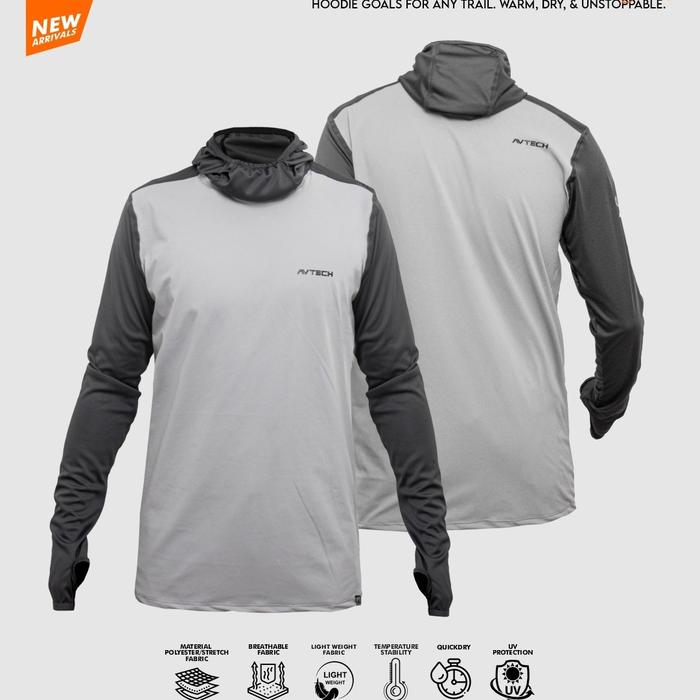Gambar AVTECH - Baju Baselayer Pria Wanita Kaos Lengan Panjang Olahraga Outdoor Dry Fit Face Covering Hoodie - ALTIS Sport - Stone Grey, XL dari Avtech Adventure Technology undefined Tokopedia