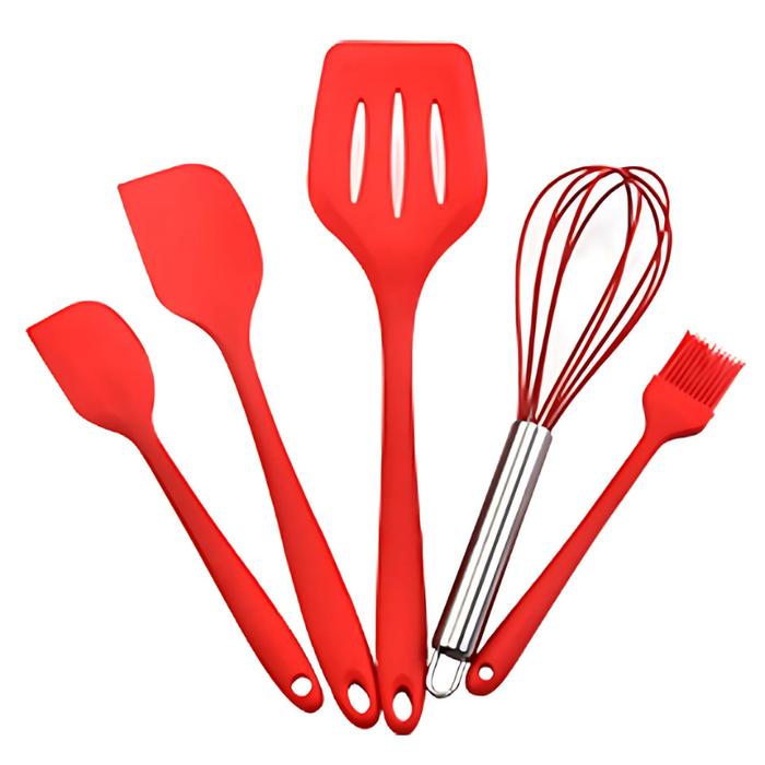 Gambar KIYO Spatula Set 5 in 1 Silikon Sotil Alat Masak Dapur Tahan Panas - Merah dari Kiyo Living undefined Tokopedia