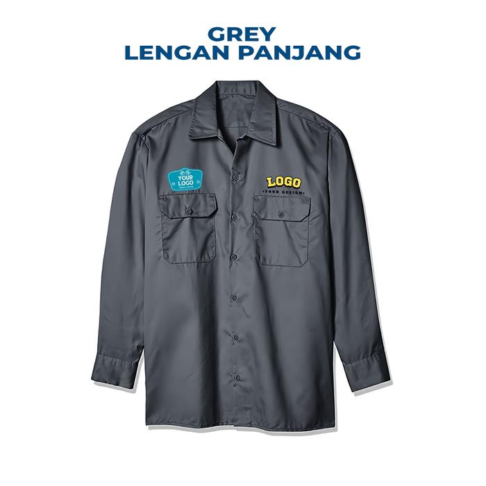 Gambar Kemeja workshirt custom logo bordir, seragam teknik, workwear kerja bahan drill dan tropical - Grey panjang dari ATVA Official Store undefined Tokopedia